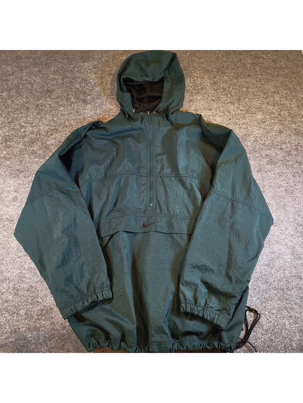 Vintage 90s Nike Green Anorak Hooded Windbreaker Jacket Large Embroidered Swoosh